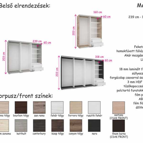 gardrób méretek