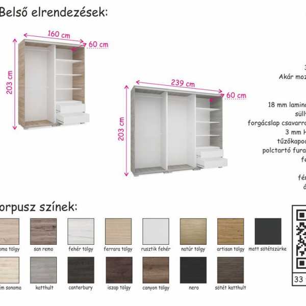 Itay Style gardrób méretek 1