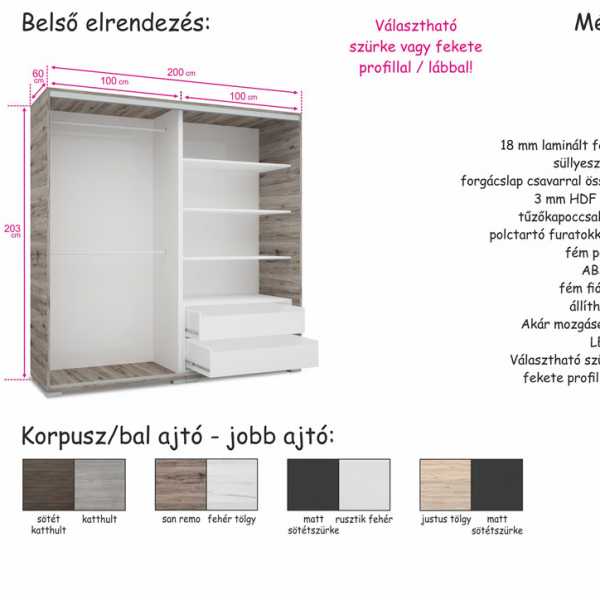 gardrób méretek